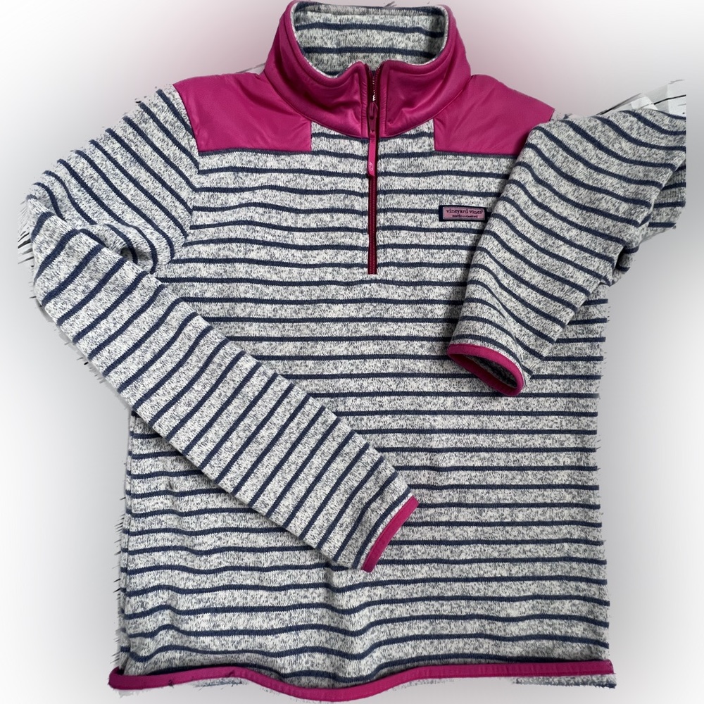 Vineyard Vines Sweatshirt Women's Small Gray Pink Striped Pullover Shep Shirt